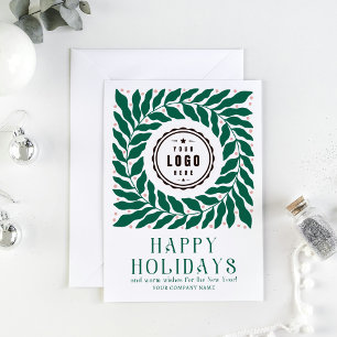 Modern Green Floral Corporate Holiday Logo Card