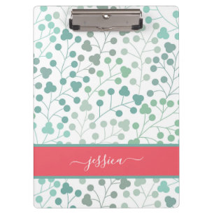 Modern green floral pattern script name clipboard