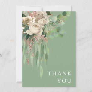 Modern Green Floral Peonies Wedding Thank You Card