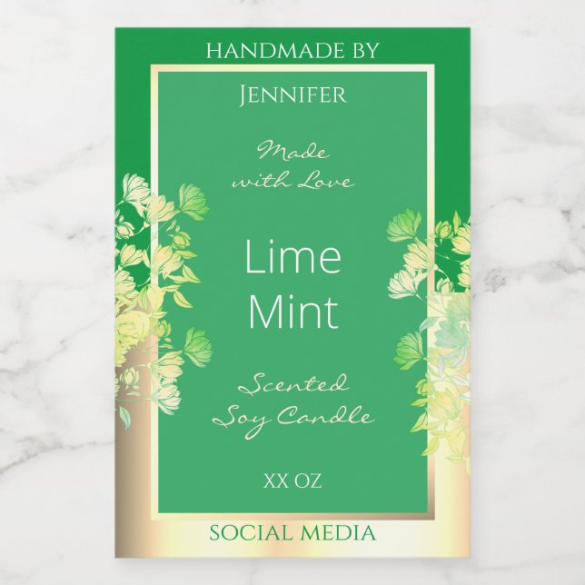 Modern Green Floral Product Packaging Labels Gold (Single Label)
