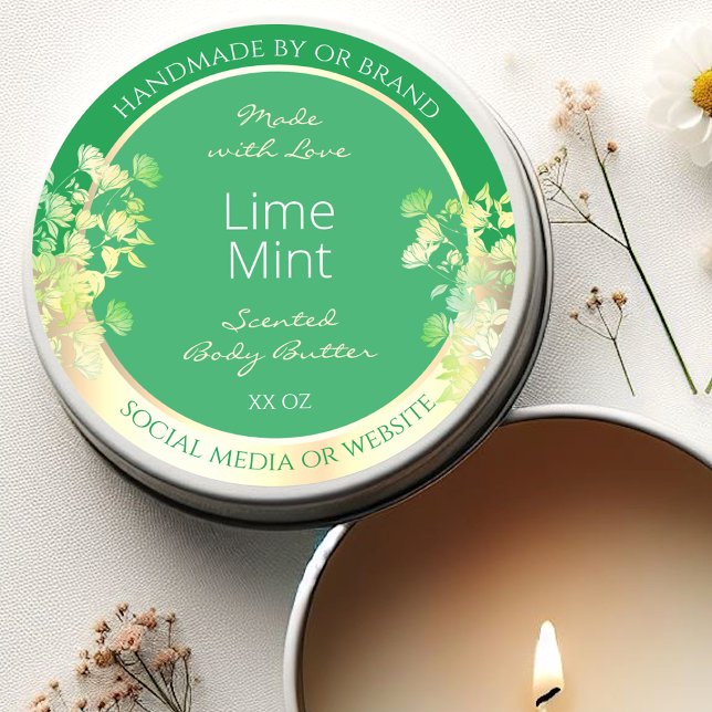 Modern Green Floral Product Packaging Labels Gold (Creator Uploaded)