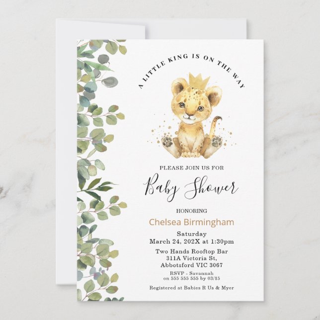 Modern Green Foliag Baby Lion Baby Shower Invitation (Front)