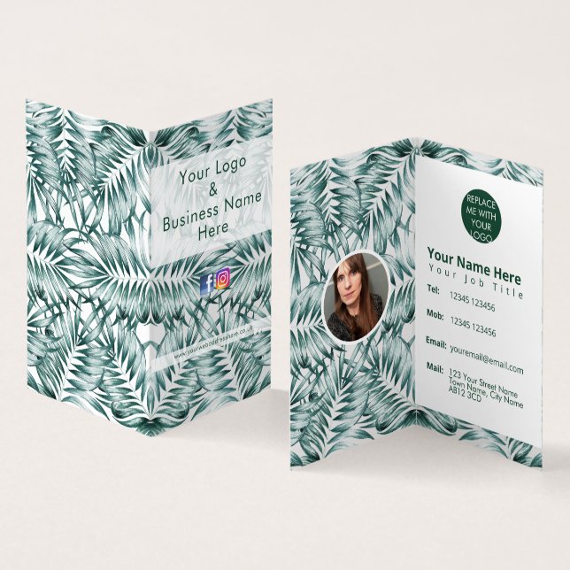 Modern green foliage fern leaf design business card (Inside and Outside)