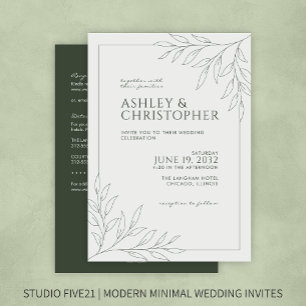 Modern Green Foliage Outline All-in-One Wedding Invitation