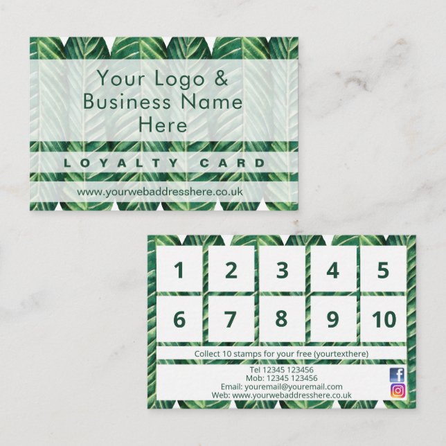 Modern green foliage wax leaf design Loyalty Card  (Front/Back)