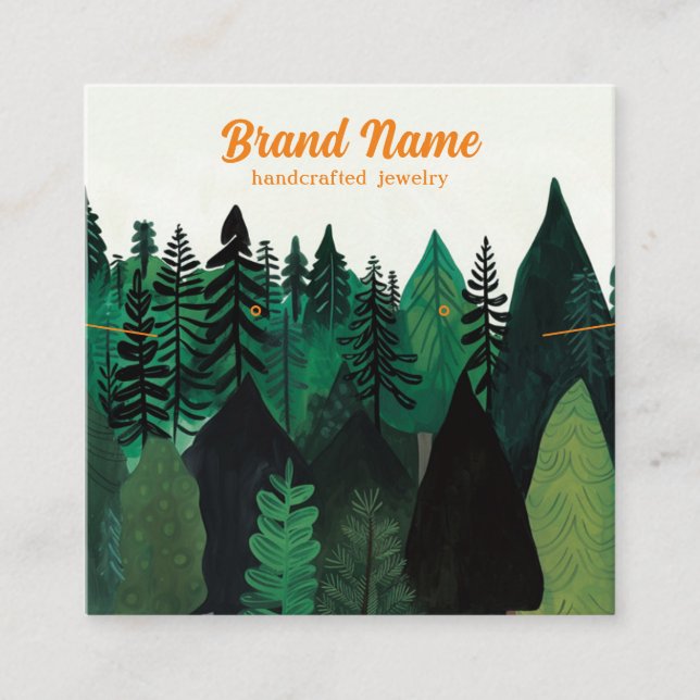 Modern Green Forest Illustration Jewellery Display Square Business Card (Front)