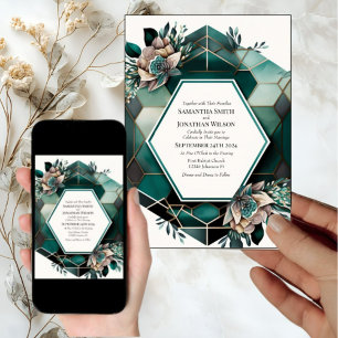 Modern Green Geometric Design Wedding Invitation
