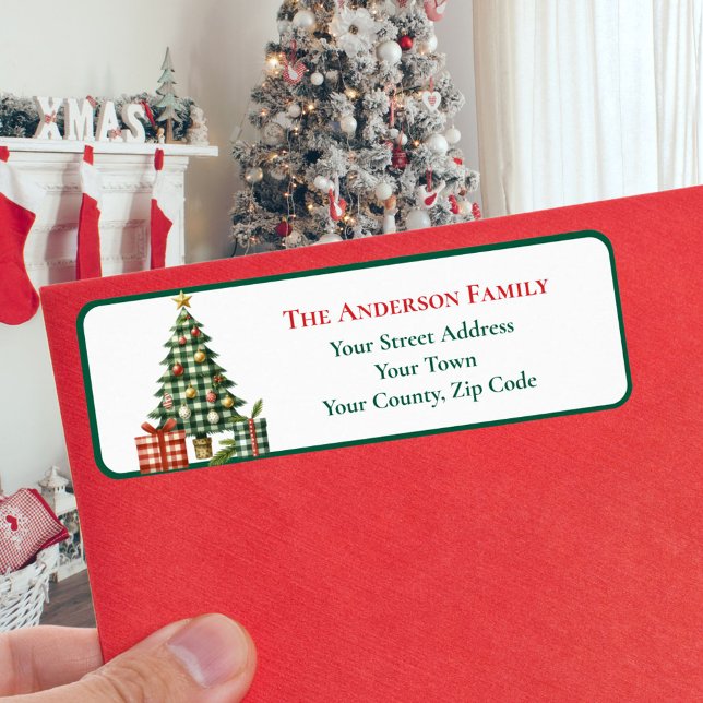 Modern Green Gingham Christmas Tree Ornaments Name (Creator Uploaded)