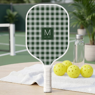 Modern Green Gingham Monogram Established Est Pickleball Paddle