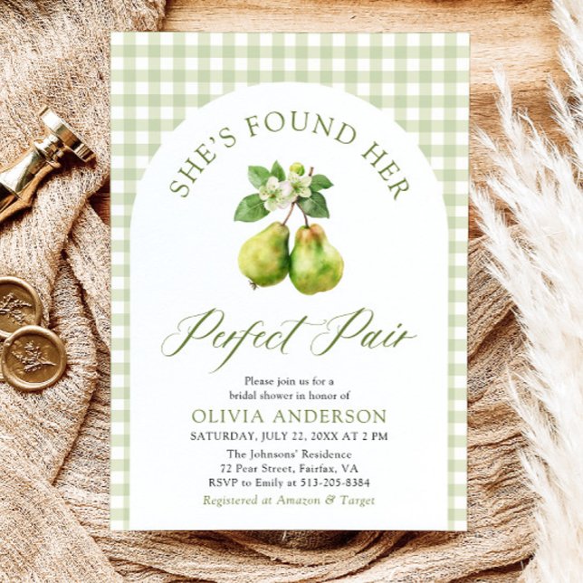 Modern Green Gingham Perfect Pair Bridal Shower Invitation (Modern Green Gingham Perfect Pair Bridal Shower Invitation)