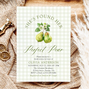 Modern Green Gingham Perfect Pear Bridal Shower Invitation
