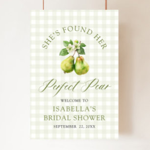 Modern Green Gingham Perfect Pear Bridal Shower Poster