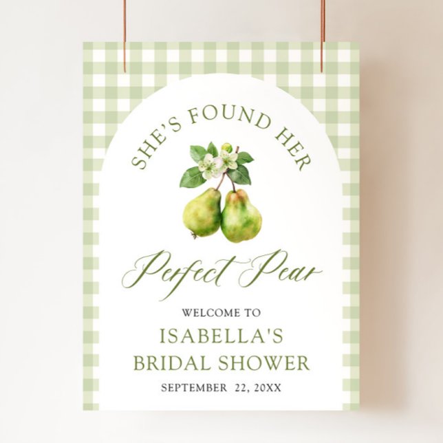 Modern Green Gingham Perfect Pear Bridal Shower Poster (Modern Green Gingham Perfect Pair Bridal Shower Foam Board)