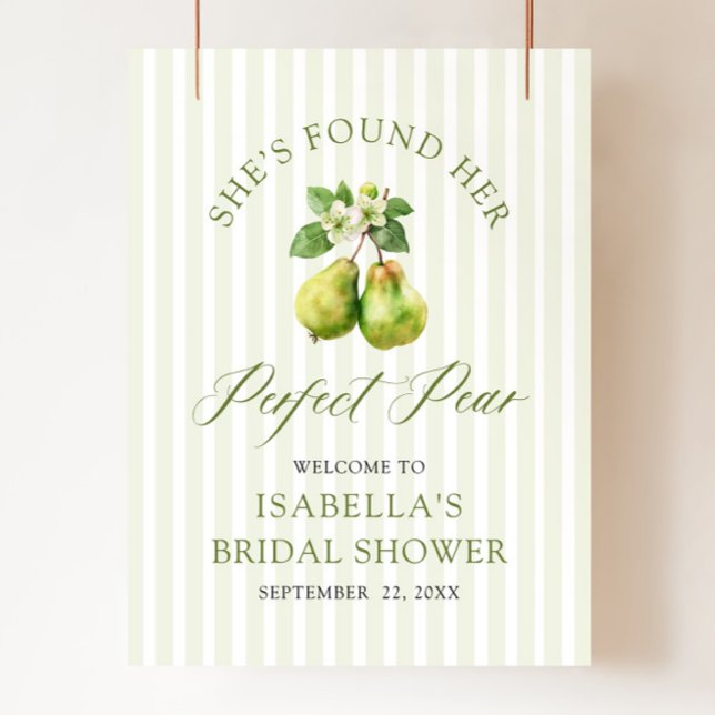 Modern Green Gingham Perfect Pear Bridal Shower Poster (Modern Green Gingham Perfect Pear Bridal Shower Welcome Sign)