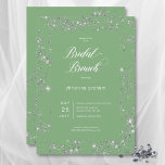 Modern Green Glam Diamond Frame Bridal Brunch Invitation<br><div class="desc">Capture the essence of timeless sophistication with our exquisite bridal shower brunch invitations. Crafted with a soft sage green background and adorned with modern white text, these invitations exude class and style. Minimalistic yet captivating, our invitations feature a frame of sparkling diamonds, adding a touch of glamour and luxury to...</div>