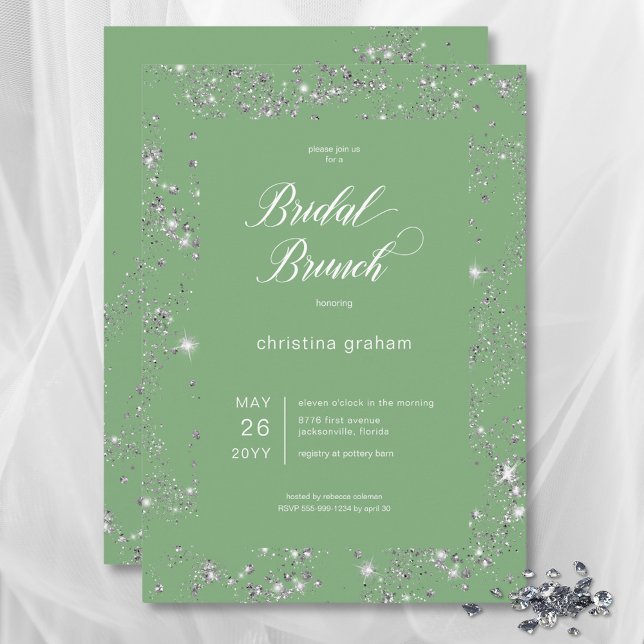 Modern Green Glam Diamond Frame Bridal Brunch Invitation (Modern Green Glam Diamond Frame Bridal Brunch Invitation)