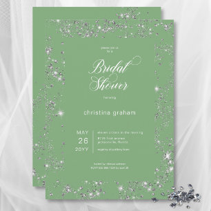 Modern Green Glam Diamond Frame Bridal Shower Invitation