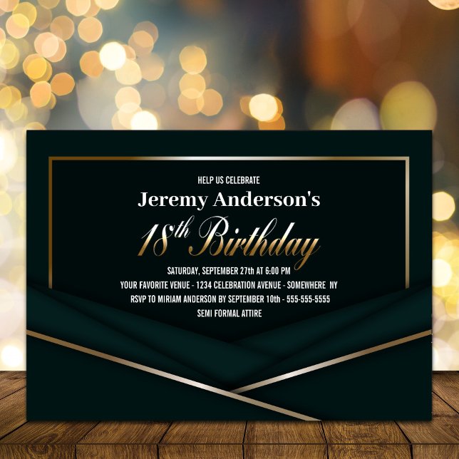 Modern Green Gold 18th Birthday Party Invitation (Creator Uploaded)