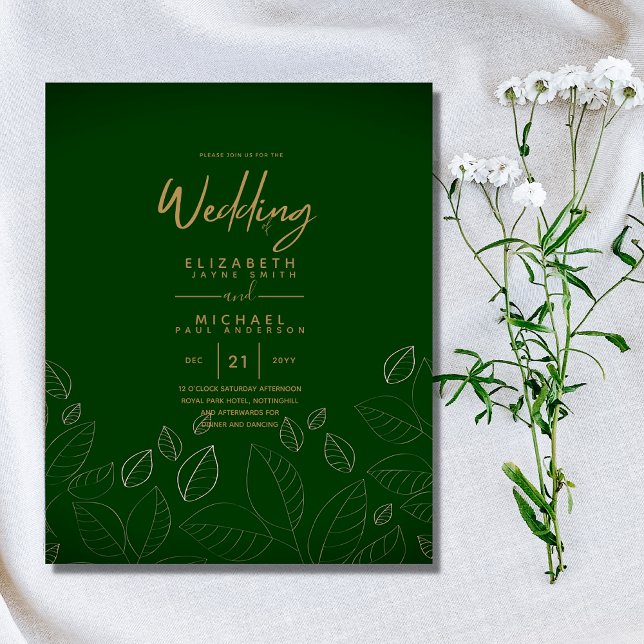 Modern Green Gold Budget Wedding Invitations (Creator Uploaded)