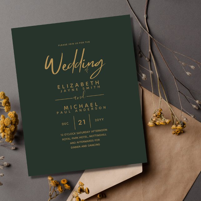 Modern Green Gold Budget Wedding Invites (Creator Uploaded)