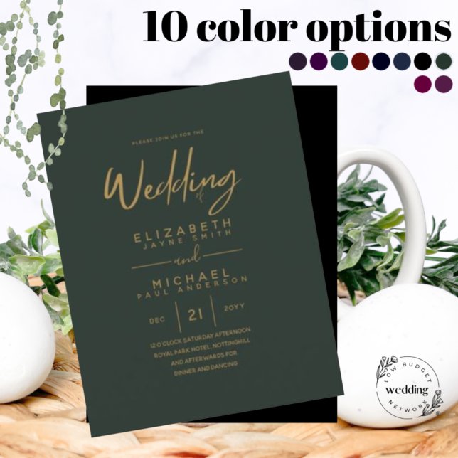 Modern Green Gold Budget Wedding Invites QR CODE (Creator Uploaded)