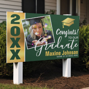Modern Green & Gold Class of 2024 Photo Graduation Garden Sign