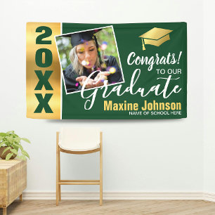 Modern Green & Gold Class of 2025 Photo Graduation Banner
