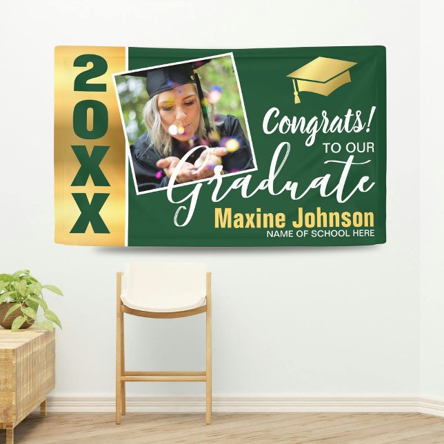 Modern Green & Gold Class of 2025 Photo Graduation Banner (Creator Uploaded)