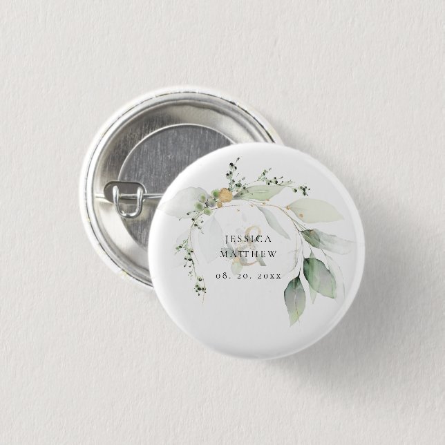 Modern Green & Gold Eucalyptus   3 Cm Round Badge (Front & Back)