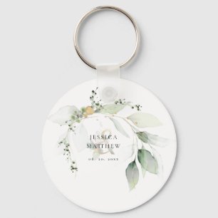 Modern Green & Gold Eucalyptus   Key Ring