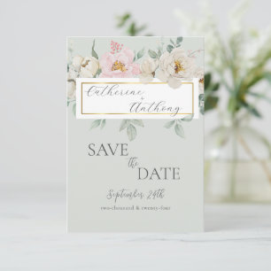 Modern Green Gold Floral Wedding  Save The Date