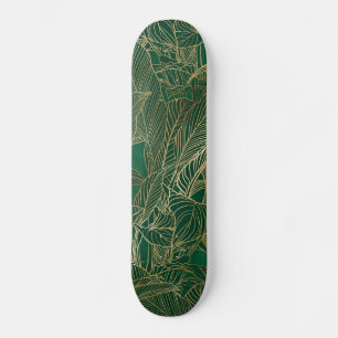 Modern Green Gold Foliage Plant Botanical Design Skateboard