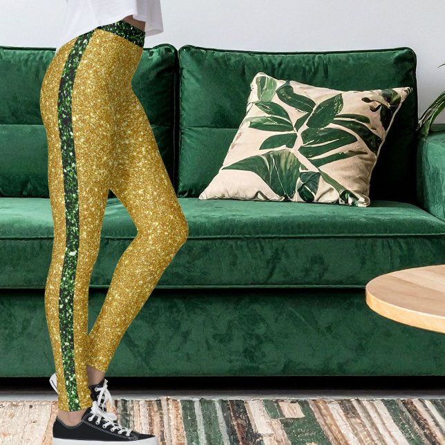 Modern Green Gold Glitter Sparkle Colourful Stripe Leggings (Creator Uploaded)