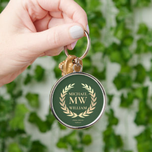 Modern Green Gold Golfer Monogram Name Initials  Key Ring