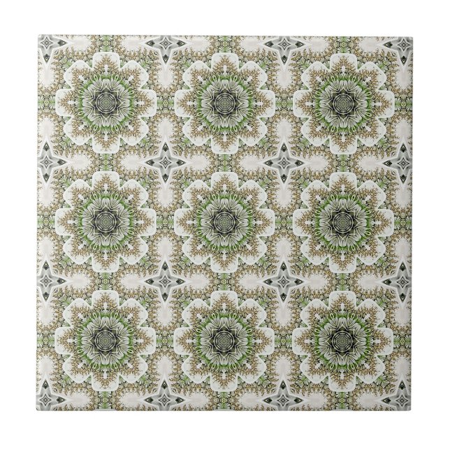 Modern Green Gold Graphic Pattern Tile (Front)