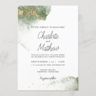 Modern Green Gold (imitation) Watercolor Invitation