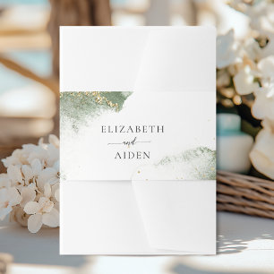 Modern Green Gold (imitation) Watercolor Wedding   Invitation Belly Band