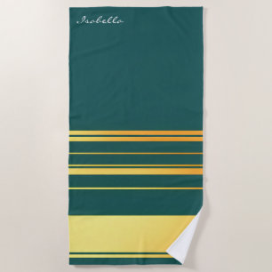Modern Green Gold Luxury Linen Texture Collection Beach Towel