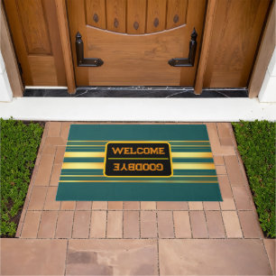 Modern Green Gold Luxury Linen Texture Collection Doormat