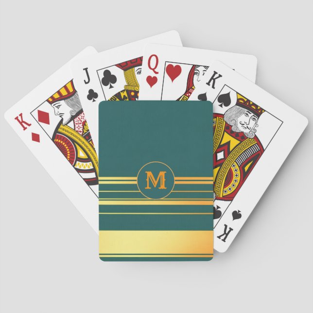 Modern Green Gold Luxury Linen Texture Collection Playing Cards (Back)