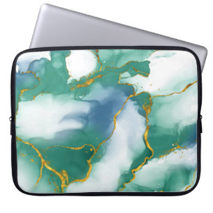 Modern Green-Gold Marble Background Laptop Sleeve