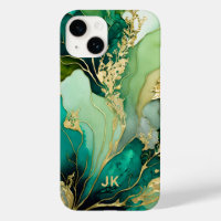 Modern Green Gold Marble Monogram Personalised