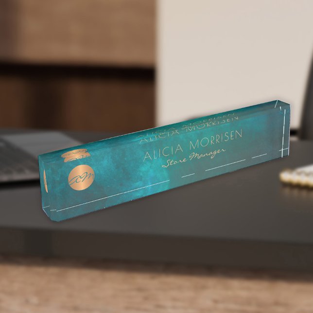 Modern green gold office desk name personalised nameplate (Creator Uploaded)