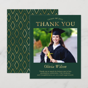 Modern Green Gold Photo Graduation Thank You