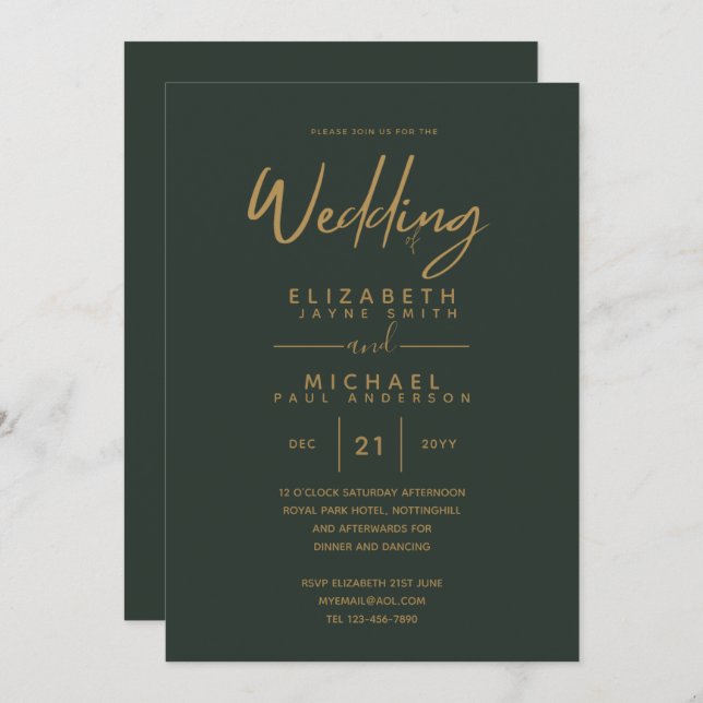 Modern Green Gold Premium Wedding Invites (Front/Back)