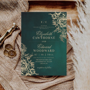 Modern Green & Gold ⎮Rose Elegant Wedding Invitation