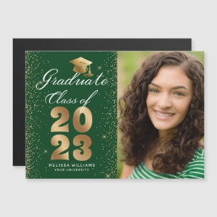 Modern Green Gold Script Cap Glitter Photo Grad