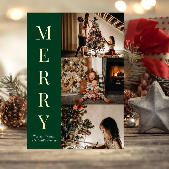 Modern Green Gold Script Merry Christmas Photo (Creator Uploaded)