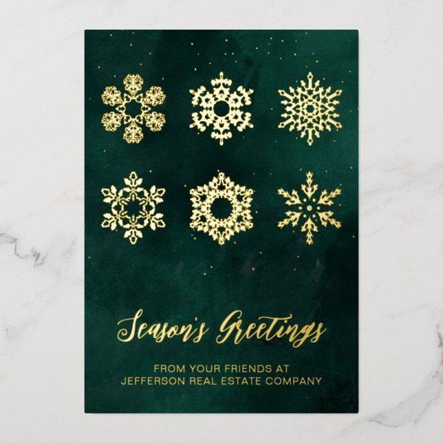 Modern Green Gold Snowflakes Business    (Front)