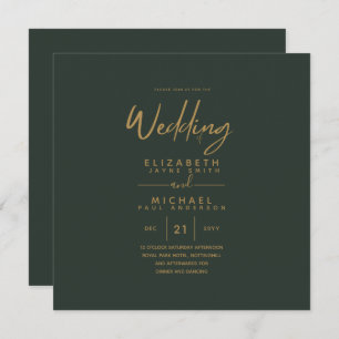 Modern Green Gold Square Wedding Invitation